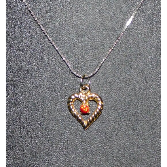 Romantic Gold Open Heart Pendant Necklace With Red Rhinestone Accent - Picture 1 of 3